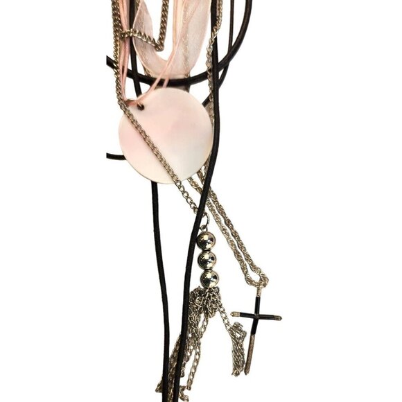 Layered Multistrand Necklace Set With Heart & Floral Pendant Choker to 18" Lengt - Picture 14 of 14